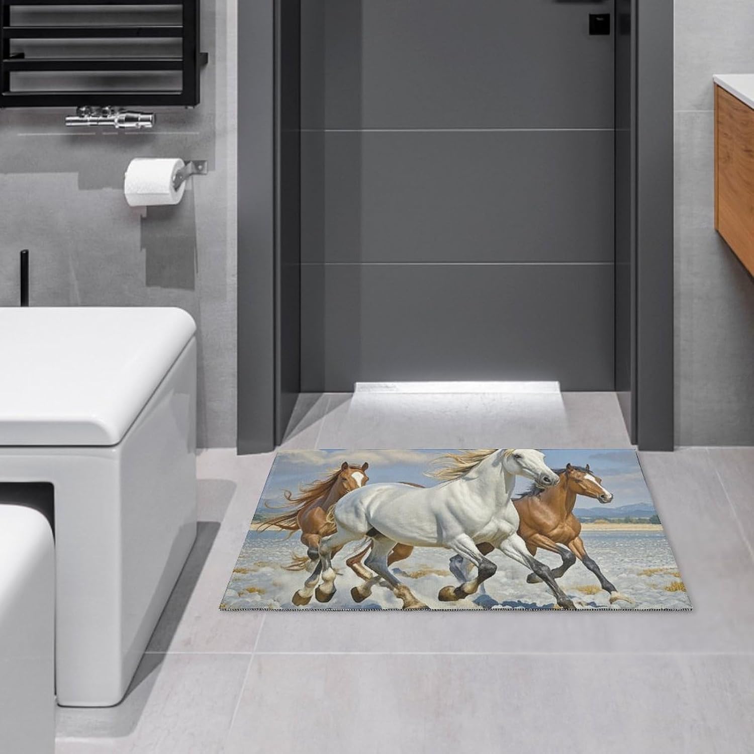 

Crystal velvet carpetHorses Running Art Area Rug for Living Room Non Slip Furry Carpet Indoor Machine Washable Rug Entryway Floo 60x90cm
