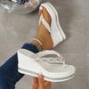Fashion String Bead Wedges Slippers Women 2025 Summer Chunky Platform Beach Flip Flops Woman Clip Toe High Heeled Sandals 35-43