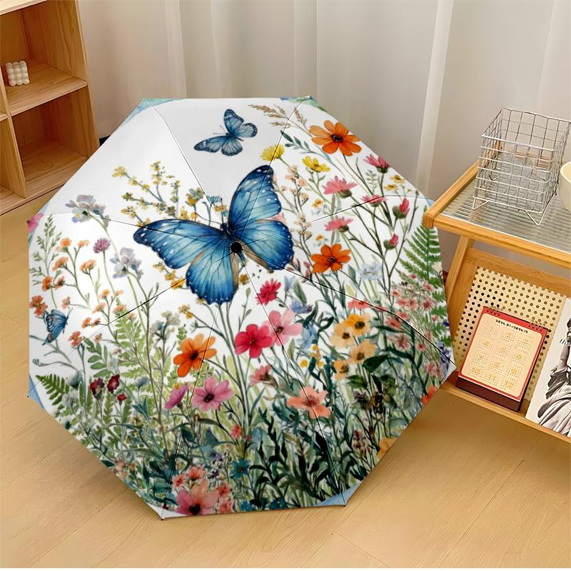 

Black Butterflies and Pink Roses (1) Printed umbrella windproof folding umbrella portable sun and rain umbrella suitable for gifting