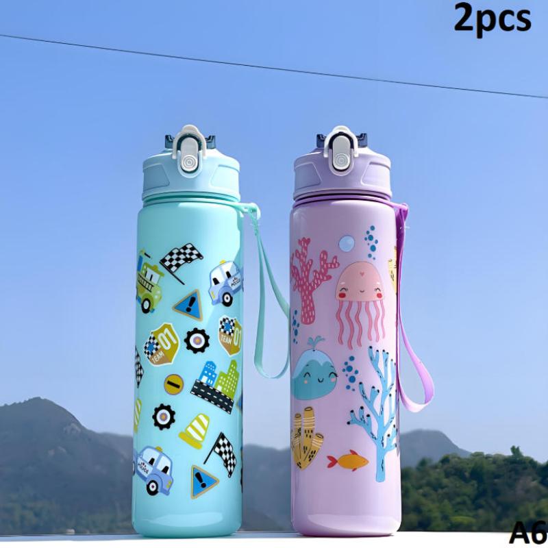 Cute Dinosaur Rainbow Straw Water Bottle, Portable, Large Capacity, Reusable, Lightweight, Outdoor, Camping, Picnic, 800ml