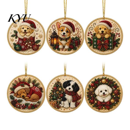 Acrylic Santa Hanging Ornaments 6 Pcs Christmas Pearl Art Ornaments, 2D Flat Holiday Tree Pendant, Decorations Effect Decoration for Home Wall