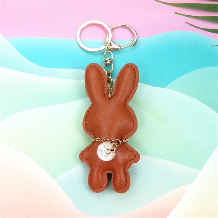 Fashionable Rabbit Keychain Artificial Leather Bunnys Pendant Keyring for Women Handmade Key Chain Bag Accessory