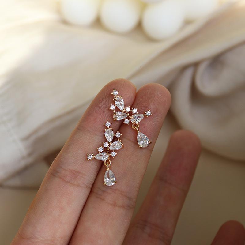 S925 Sterling Silver Zircon Stud Earrings: Versatile Korean Fairy Forest Style 18K Gold Pair