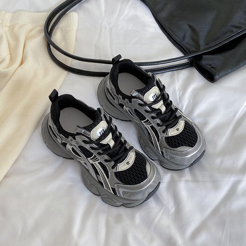 2025 Autumn and Summer New Shock-absorbing Platform Sports Shoes Versatile Dad Shoes Women's Mesh Lightweight Casual Sports Shoes