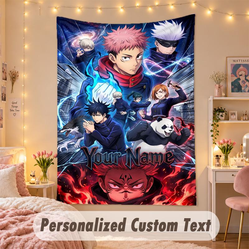 Custom Personalized Tapestry,Jujutsu Kaisen Print Custom Name Text Wall Art Hanging for Bedroom