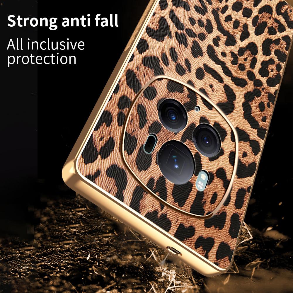For Honor Magic6 Pro 5G Case Leopard Print PU Leather Coated PC+TPU Electroplating Phone Cover