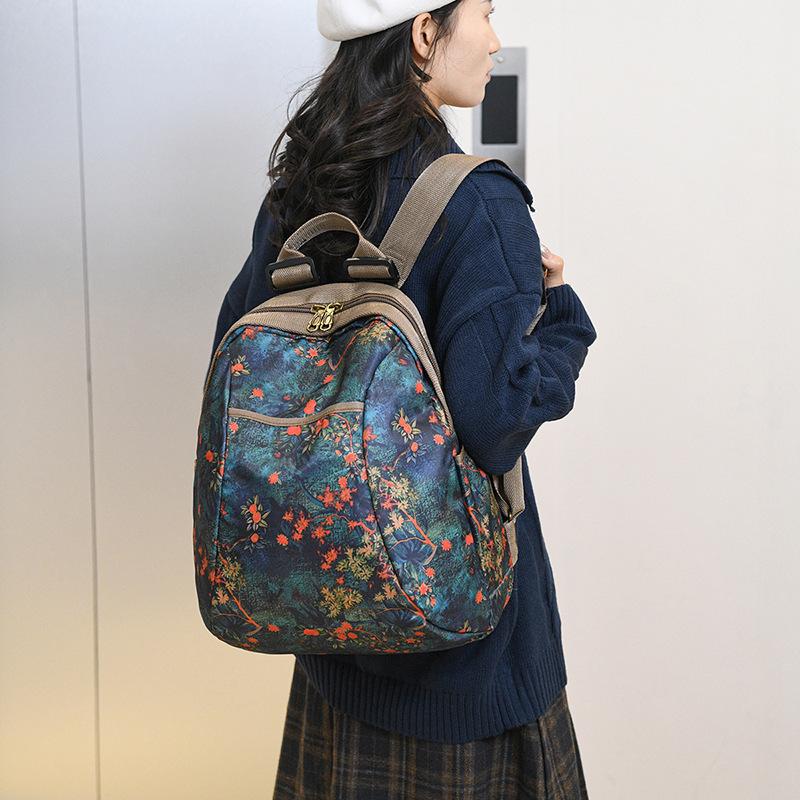 Trend Printed Bag 2025 New Ethnic Style Backpack Fashion Painted Printed Backpack Retro Large-capacity Contrast Women Bag