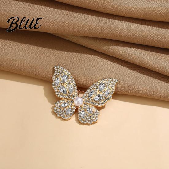 Faux Pearl Rhinestone Brooch Women Three-Dimensional Butterfly Design Pin