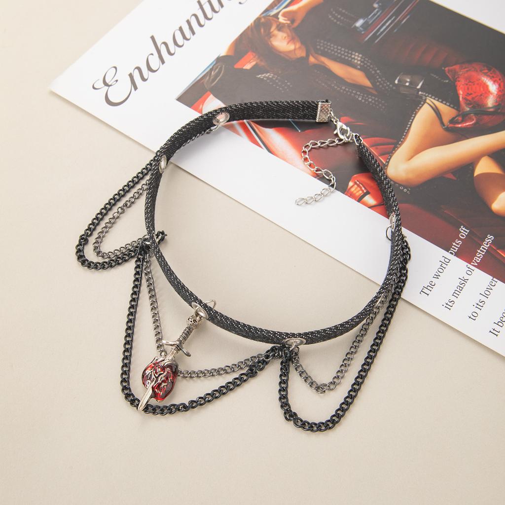 Y2K Punk Hip Hop Style Collar Leather Sweet Cool Style Babes Love Chain Fringed Necklace Niche Personality Necklace