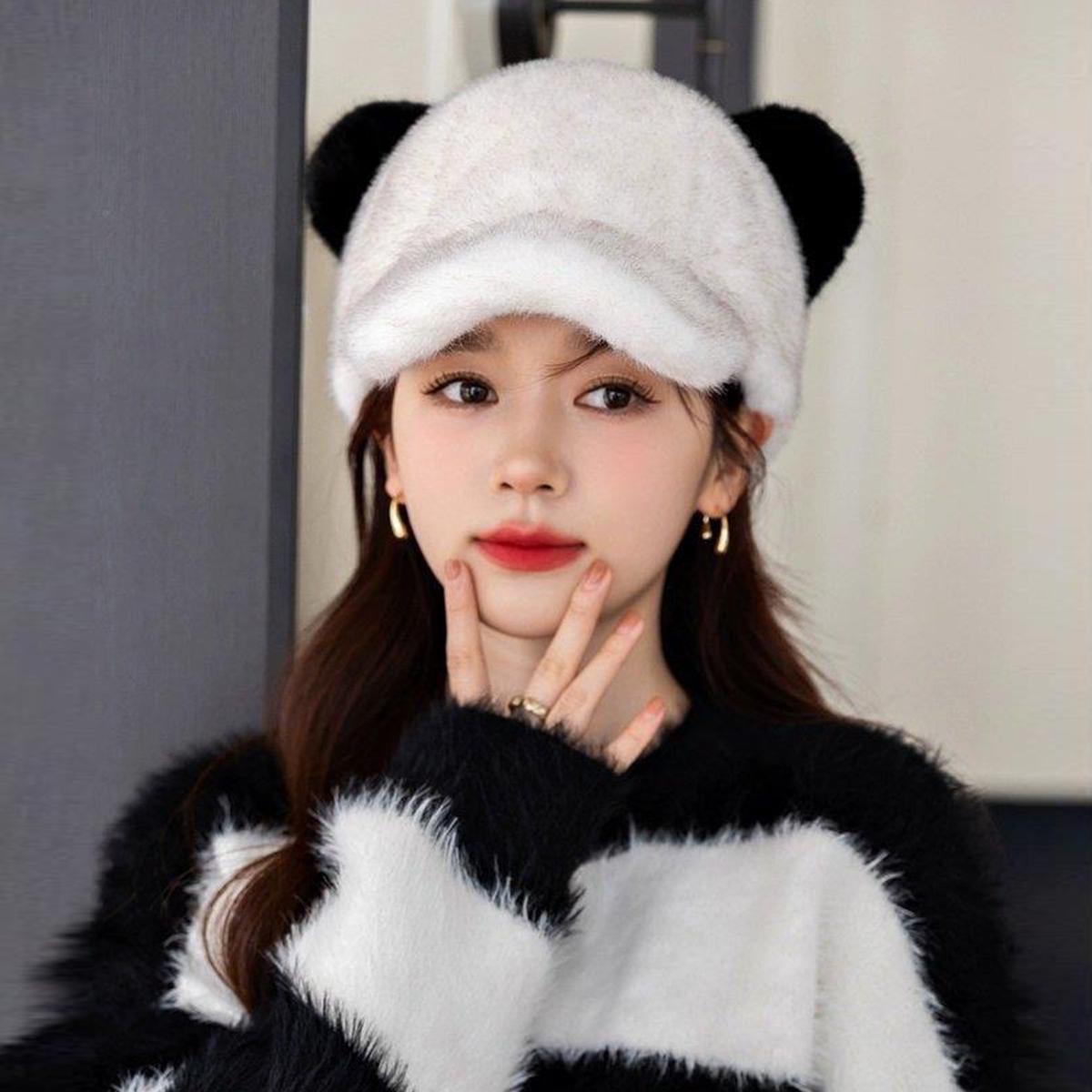 

Шапка с козырьком, имитирующим норку, экологичный искусственный мех, шапка с медвежьими ушками для женщин One size белый