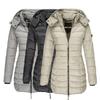 Winter Jacket Solid Color Hooded Slim Pockets Quilted Coat for Daily Wear