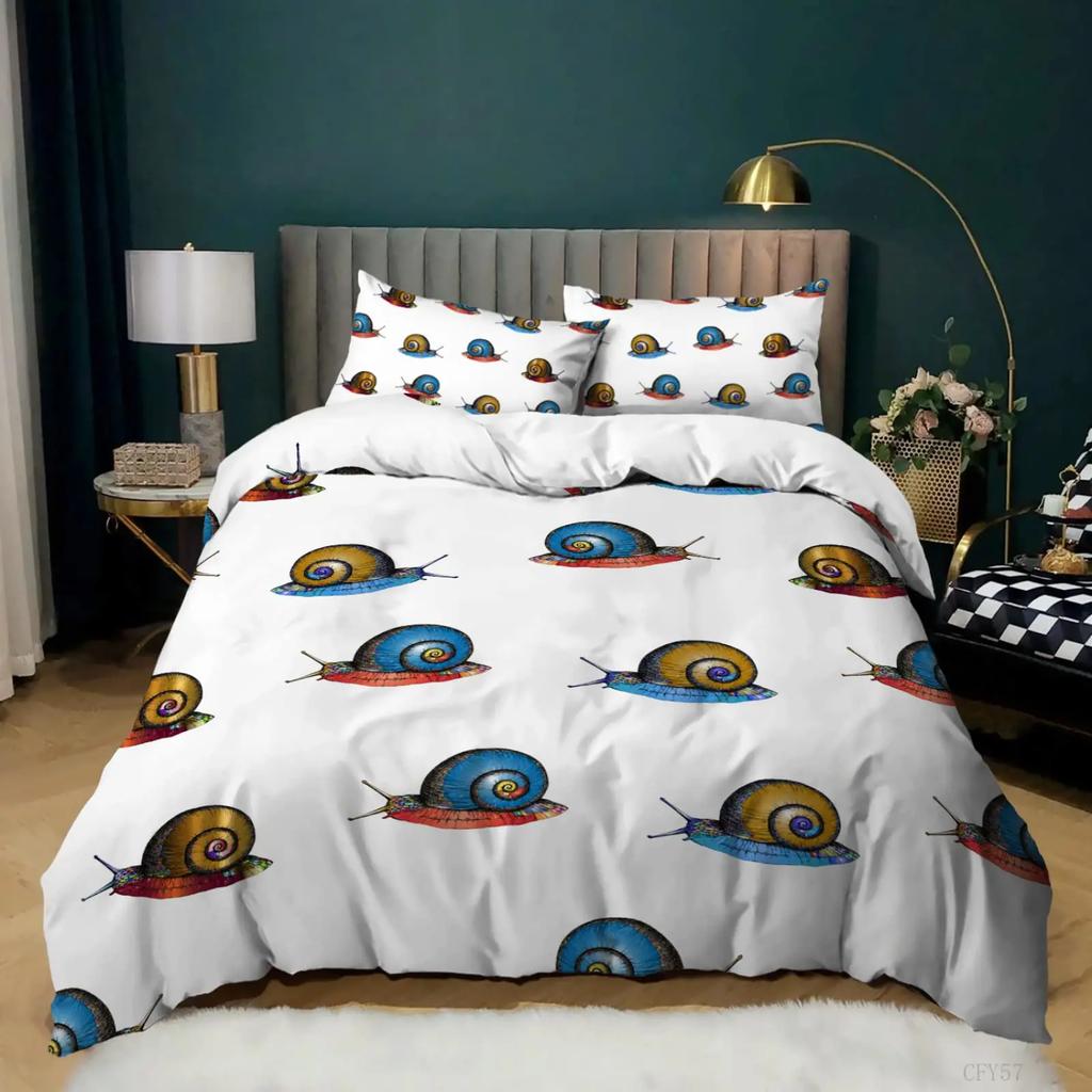 Colourful Snail Duvet Cover Set Cute Kawaii Animal Polyester Bedding Set Comforter Cover King Queen Size For Kids Boys Girls