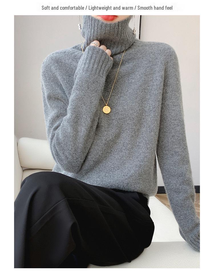 Women's Warm High-Neck Wool Sweater: Thick, Loose, Casual Base Layer for Autumn/Winter