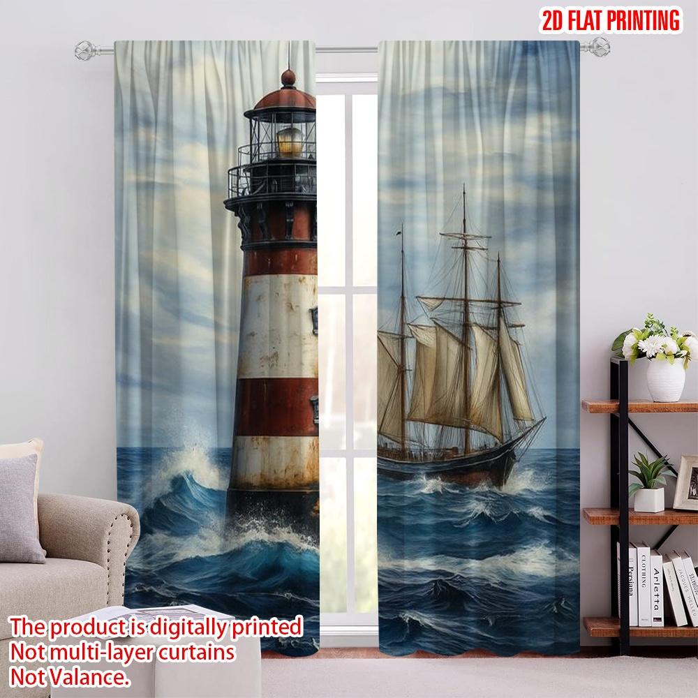 

2pcs,2D plane printing Creative Curtains Beacon Voyage Durable 100% Polyester Fabric (without rod) Versatile All Use for Living 52.50 × 116.00 cm 2 pcs