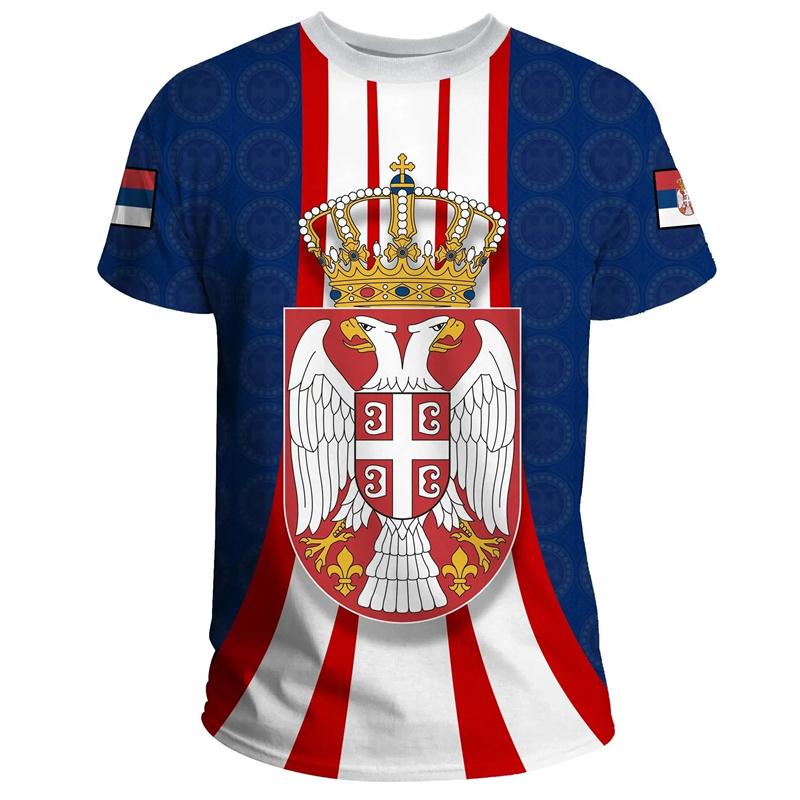 Serbian Flag National Emblem T Shirt For Men 3D Print Summer Casual T-shirt Fashion Sport O Collar Loose Short-sleeved Tee Shirt