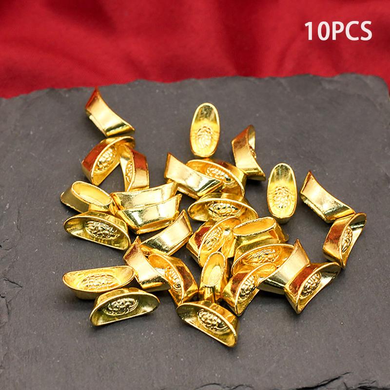 10Pcs Ingot Gold Chinese Yuan Bao Wealth Golden Statue Ingots Decor Ornament Decorative Year  Bar Lucky Money Prosperity