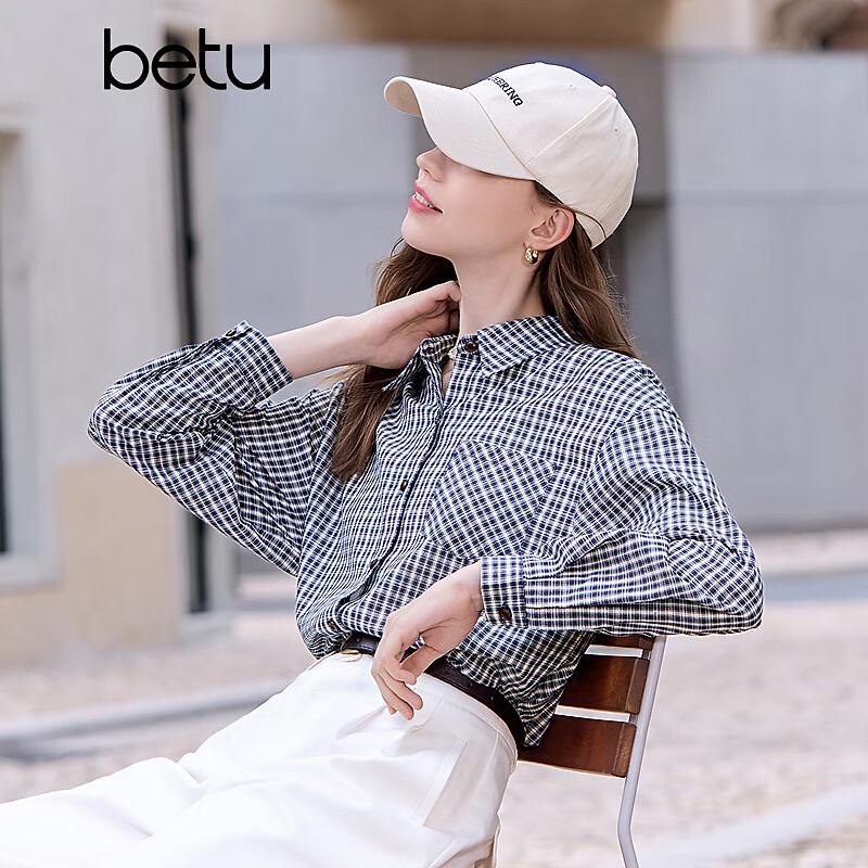 Betu Women's Vintage Plaid Long Sleeve Shirt