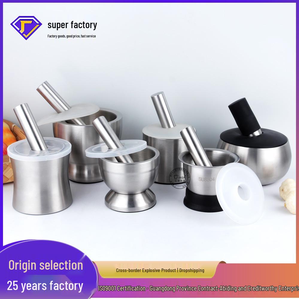 304 Stainless Steel Garlic Press & Grinder Mortar for Minced Garlic Paste