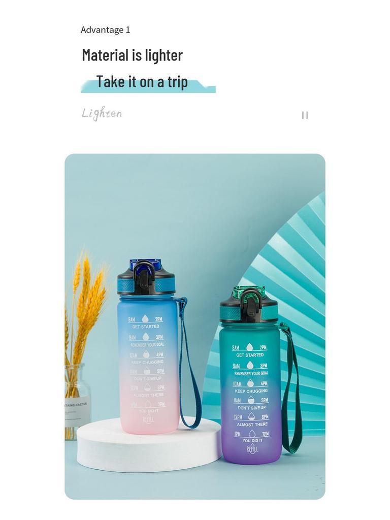 Botella de agua esmerilada degradada sin BPA con pajita – Vaso portátil Bounce para estudiantes