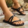 Black Clip Toe Flat Slippers for Women Summer Comfortable Non Slip Beach Flip Flops Woman Plus Size Cross Strap Roman Sandals