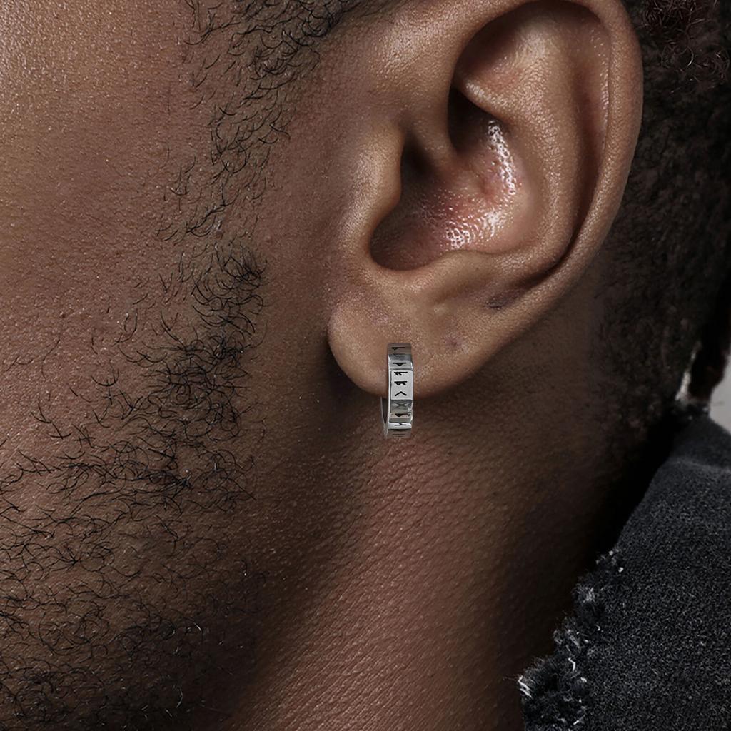 Pendientes de Aro Huggie Vikingos para Hombre, Pendientes con Runa Vikinga Noruega que Nunca se Desvanecen, Joyería para Orejas Religiosa de Moda, Regalos