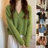 Women Autumn Winter Solid Color Knitting Sweater Coat V-neck Long Sleeve Single Breasted Loose Fit Knitting Cardigan Outwear Streetwear