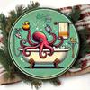 Vintage Tin Wall Decor Circular Ocean Octopus Bath Art