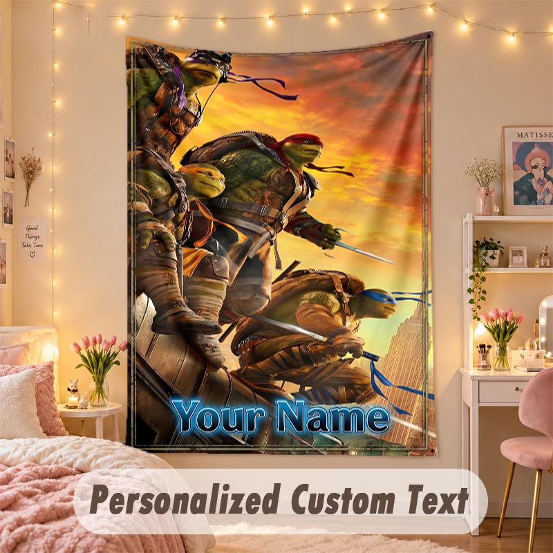 Custom Personalized Tapestry,Teenage Mutant Ninja Turtles Print Custom Name Text Wall Art Hanging for Bedroom