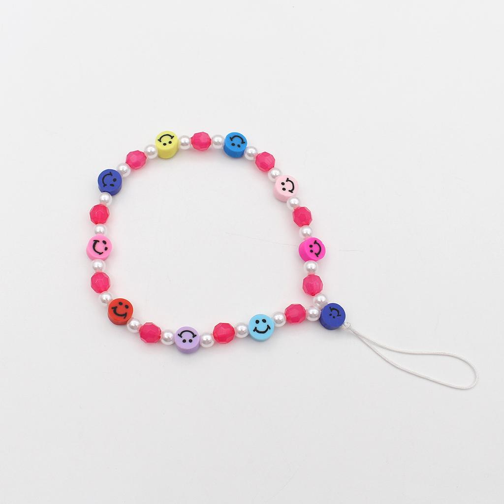 Süßes Mädchen kurzes Smiley-Gesicht Stern Handykette Farbe weicher Ton gemischte Perlen Handyanhänger Schmuck.
