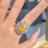 Temperament Yellow Diamond Imitation Ice Flower Cut Necklace Simple Princess Square Diamond Earrings Open Ring Color Treasure Set