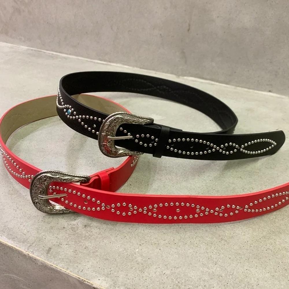 Ethnic Style Rivet Waist Belt PU Leather Dress Jeans Belt Fashion Women's Belt  Ladies