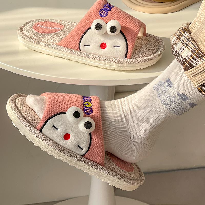 

Дышащие льняные тапочки летние женские прохладные тапочки для дома мультяшные тапочки парные летние нескользящие домашние хлопковые и льняные 42-43 розовый