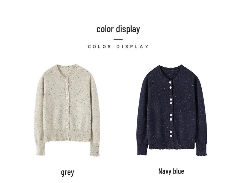 Women's Sweet Style Dot Yarn Round Neck Cashmere Cardigan with Lace Trim