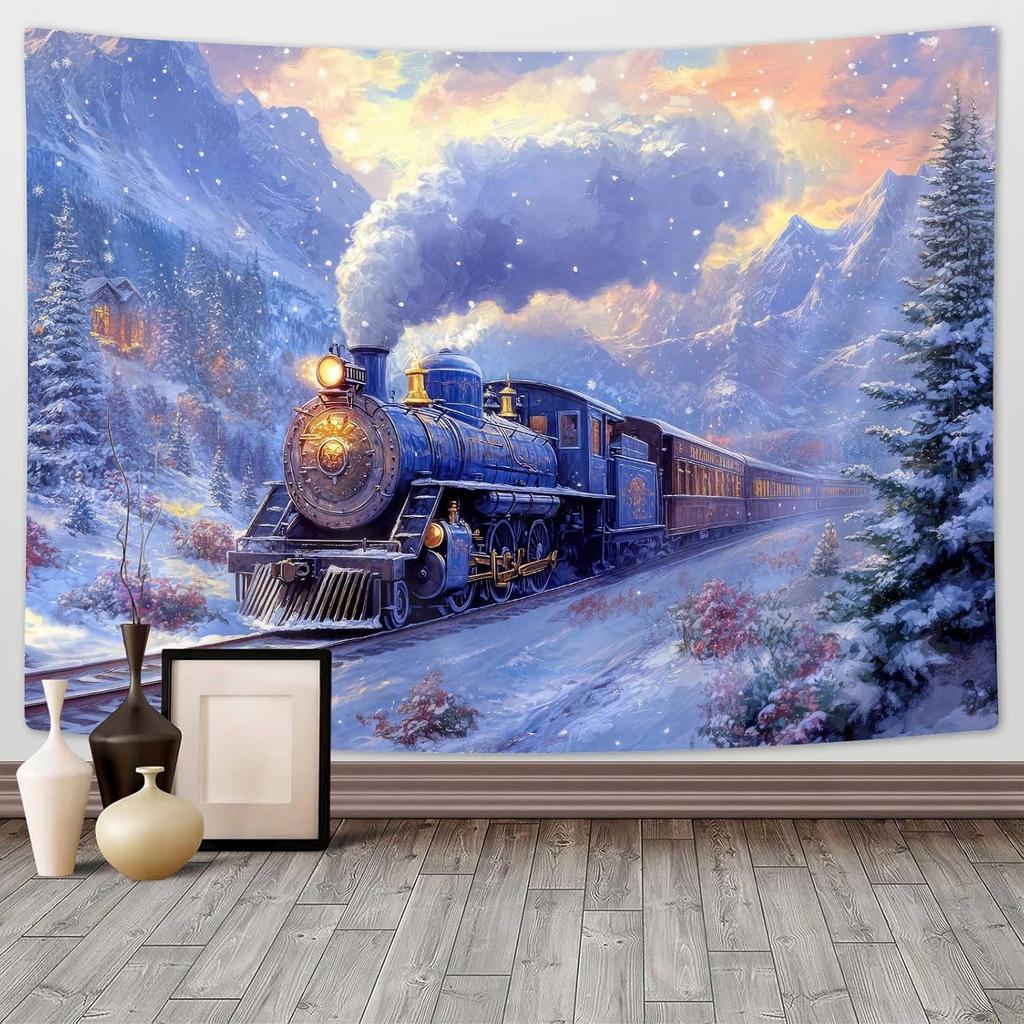 Vintage Merry Christmas Tapestry Santa Claus Tapestry Wall Hanging for Kids Boys Girls Christmas Deer Elk Wall Tapestry Xmas