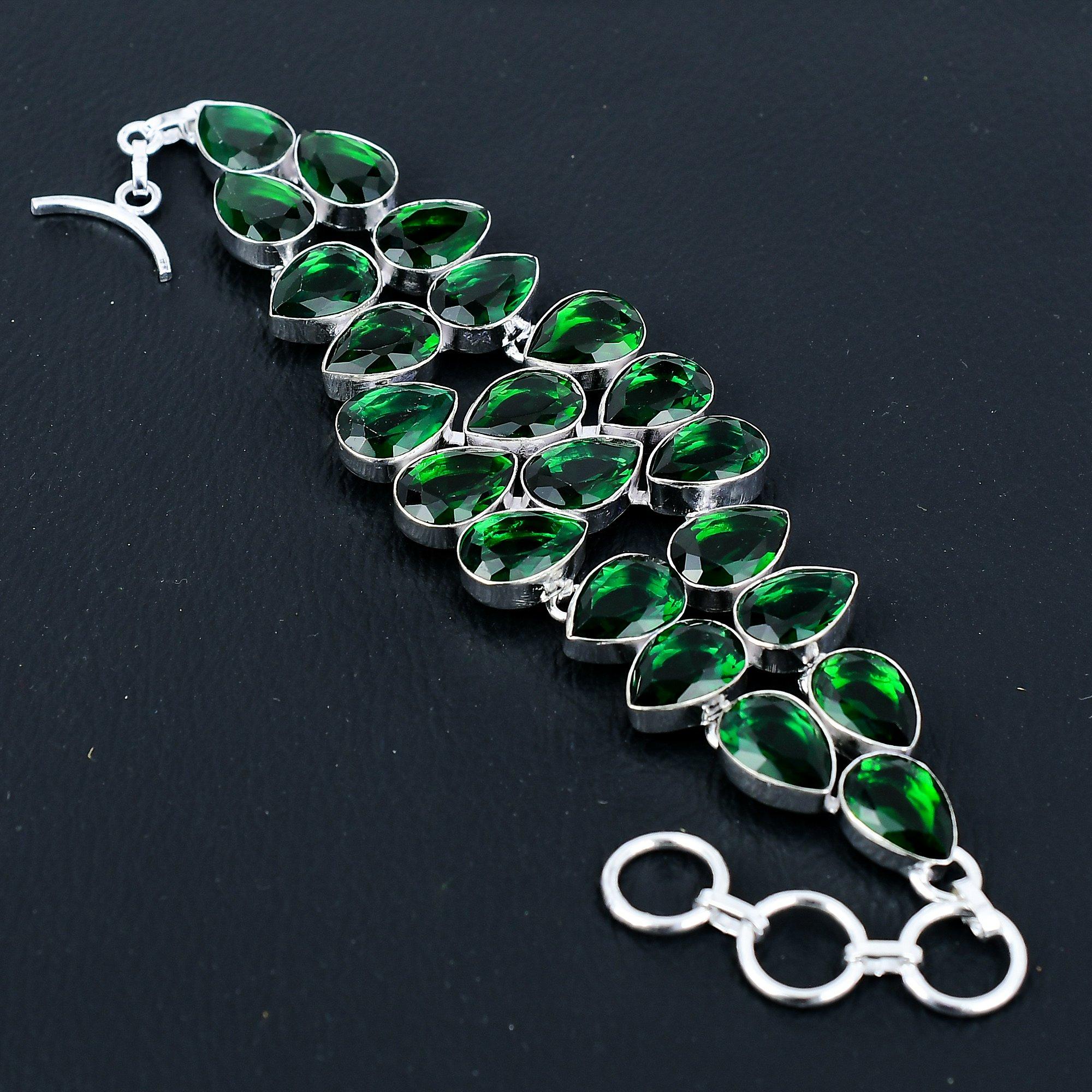 

Браслет из стерлингового серебра 925 пробы с зеленым турмалином ручной работы, серебряный браслет с драгоценным камнем, браслет с зеленым турмалином, браслет унисекс 8 зелёный