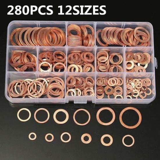 280PCS New Assorted Solid Copper Crush Washers Seal Flat Ring For Fuel&Hydraulic