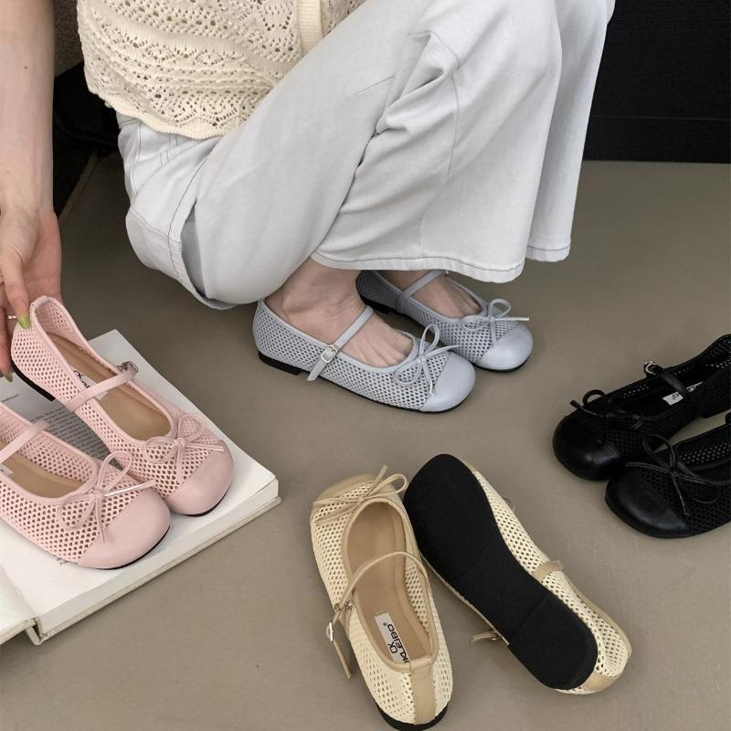 NEW  Korean Style 2025 New Hollow Out Spring Summer Fashionable Adult Casual Shoes Bow Design Flat Bottom Single Shoes