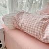 Korean Princess Style Lattice Double Layer Lace Bedding Set Soft Quilt Cover Plaid Style Duvet Covers Set Bed Sheet Pillowcases