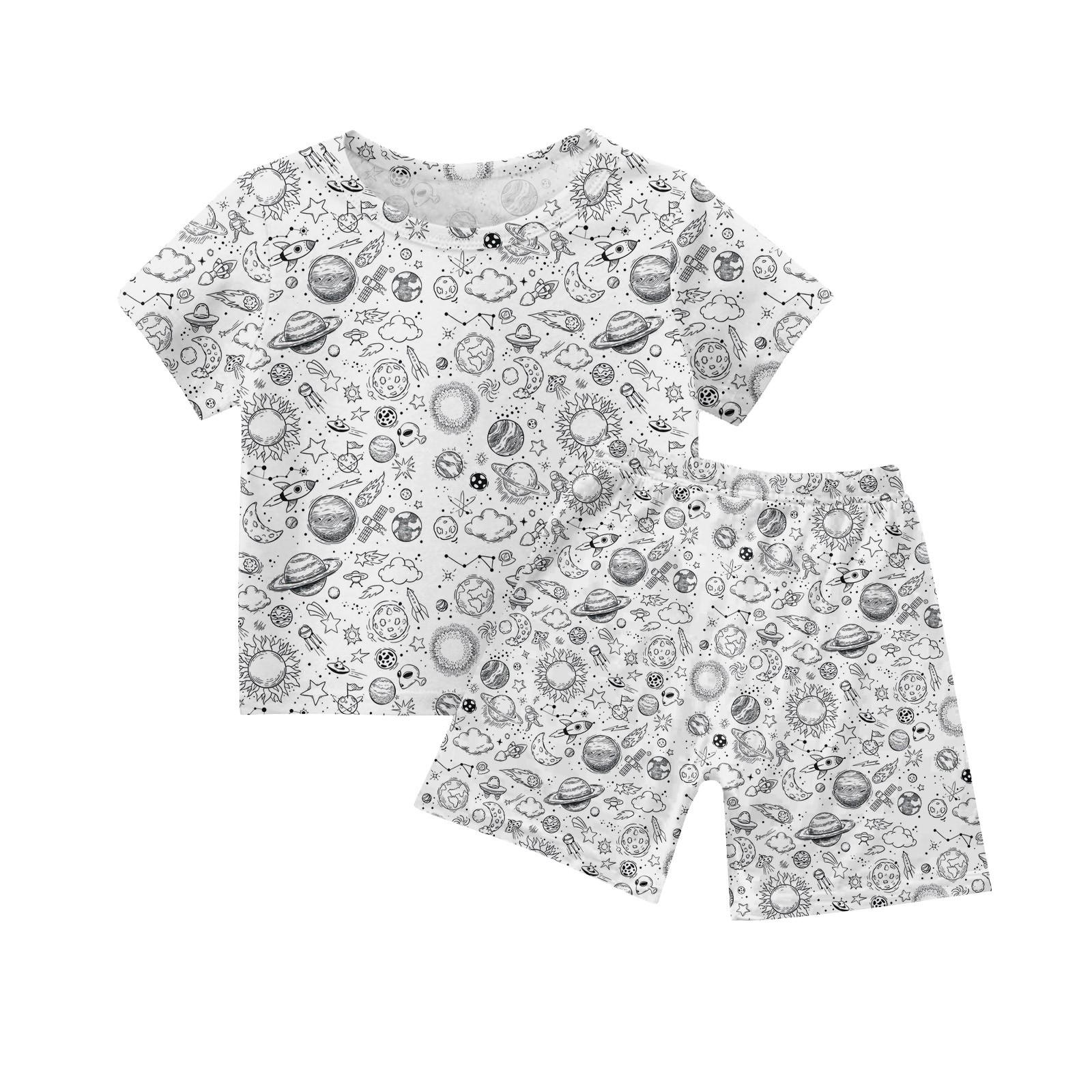 

Удобный свободный комплект из топа и брюк для мальчиков и девочек с круглым вырезом и короткими рукавами для детей 130