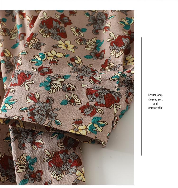 2026 Spring Retro Floral Midi Dress with Ruffle Collar and Tie Waist