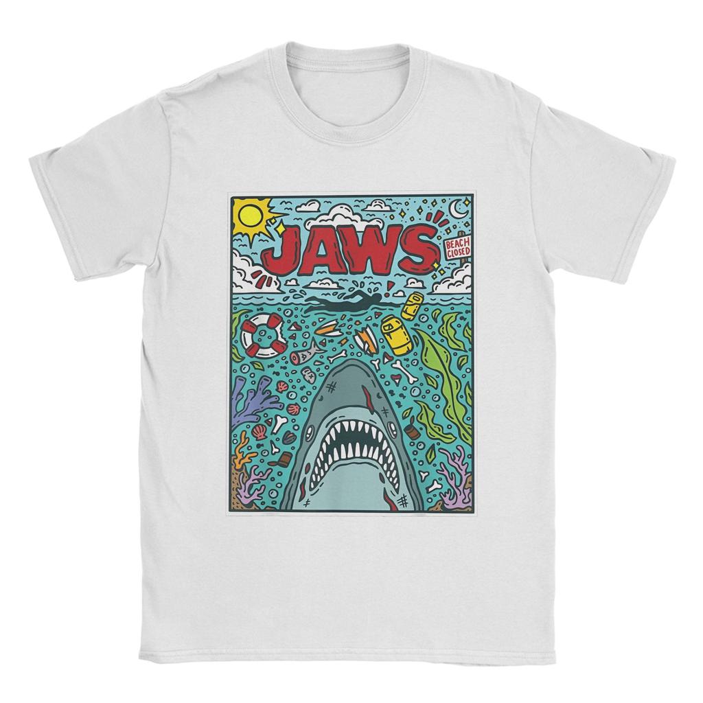 Jaws 50th Anniversary Poster Comic Cotton T Shirt For Men Summer Movie Graphic Aesthetic T Shirts O Neck Tees Big Size Tops