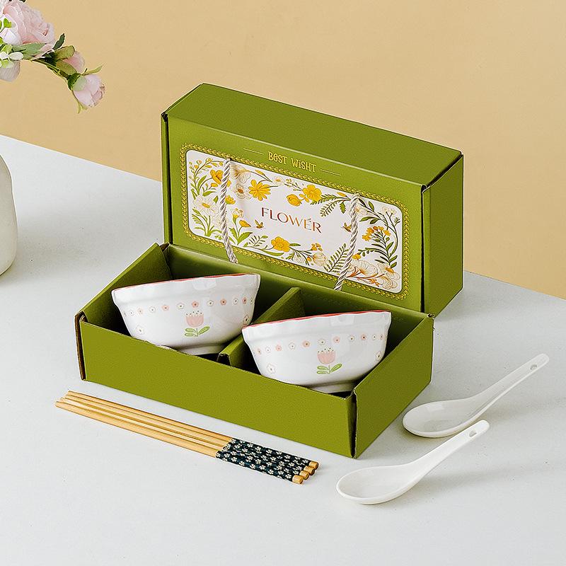Tulip Ceramic Tableware Set: Includes Bowl, Plate, and Spoon for Housewarming or Wedding Gift.