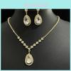 Water Drop Bridal Necklace And Earrings Set With Cubic Zirconia For Wedding Ceremony