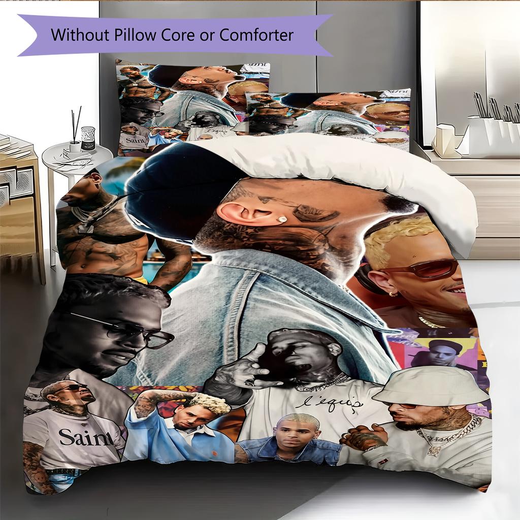 Chris Brown Pattern Bedding Home Decoration Birthday Gift (1 * duvet cover + 2 * pillowcase, without core)