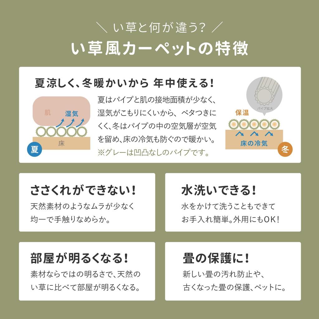 Hagihara Washable Rush Style Carpet Cool Wind Green Honma tatami 286 x 286 cm Overlay Rug Room Nursery Pet Made in Japan 4.5 Approx. Children's