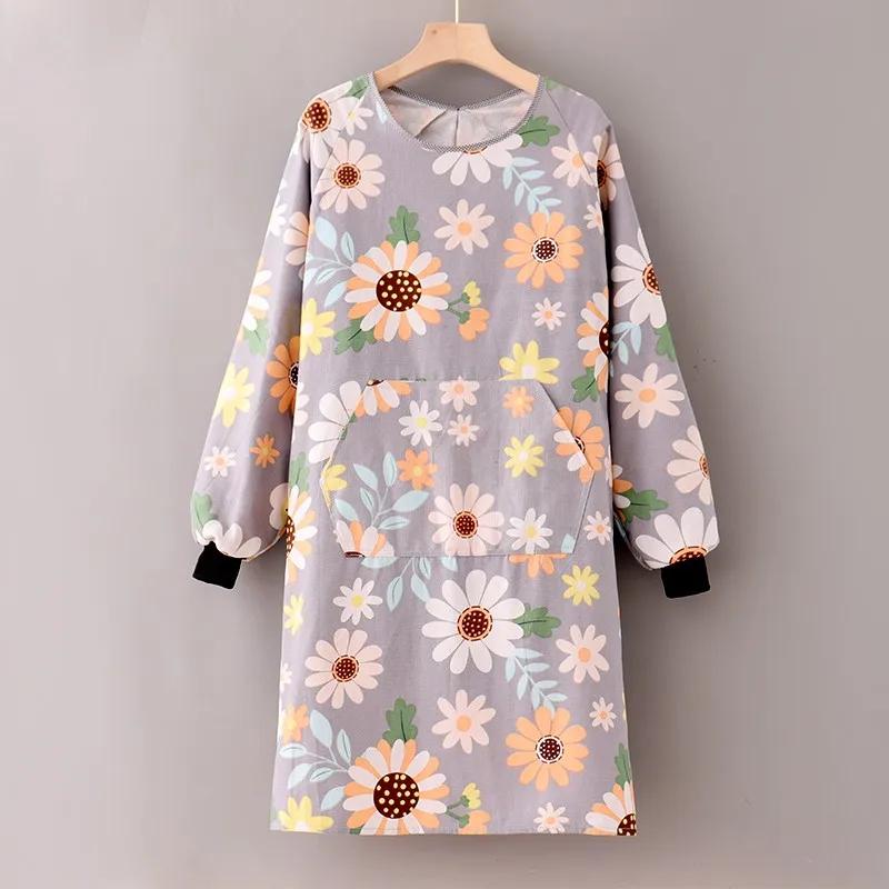 Oil-proof Apron Fashionable Canvas Kitchen Cooking Apron Home Long Sleeve Durable Women Overwear Work Clothes