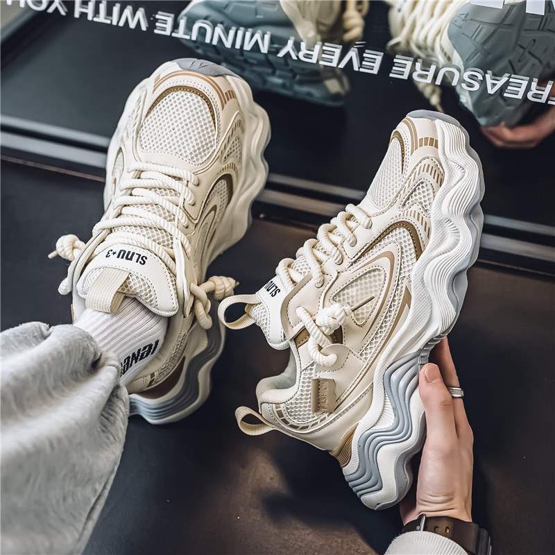 Mesh breathable sneakers design wavy thick-soled heightening dad shoes