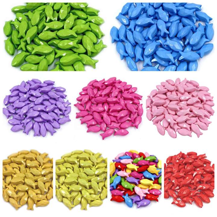 20pcs 8*18mm Candy Color Acrylic Fish Shape Shiny Loose Beads for DIY Bracelet Necklace Making Accessories