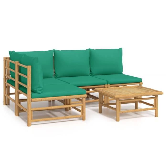 VidaXL Garden Furniture Set 5 Pcs with Cushions Green Bamboo 3155170