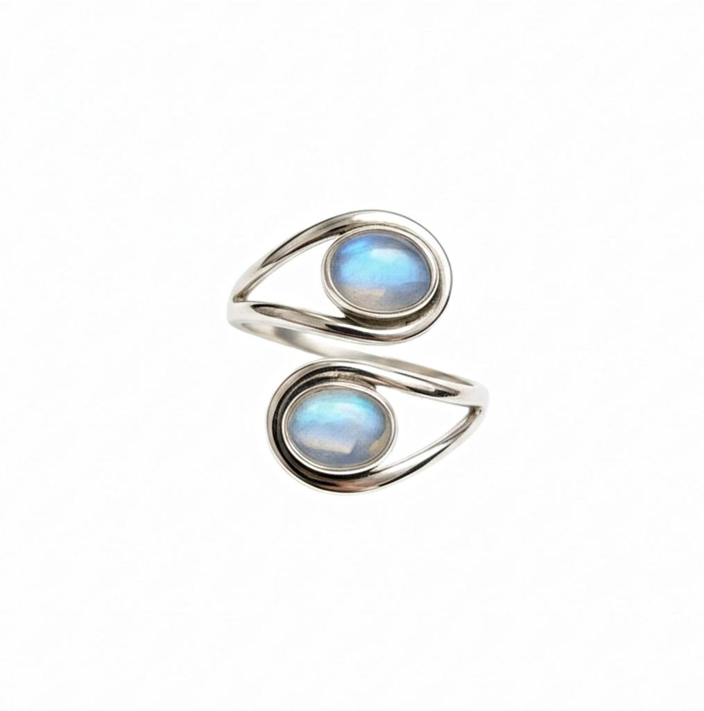 Twin Moonstone Statement Ring, 925 Solid Sterling Silver, Handmade Adjustable Ring, Minimalist Ring